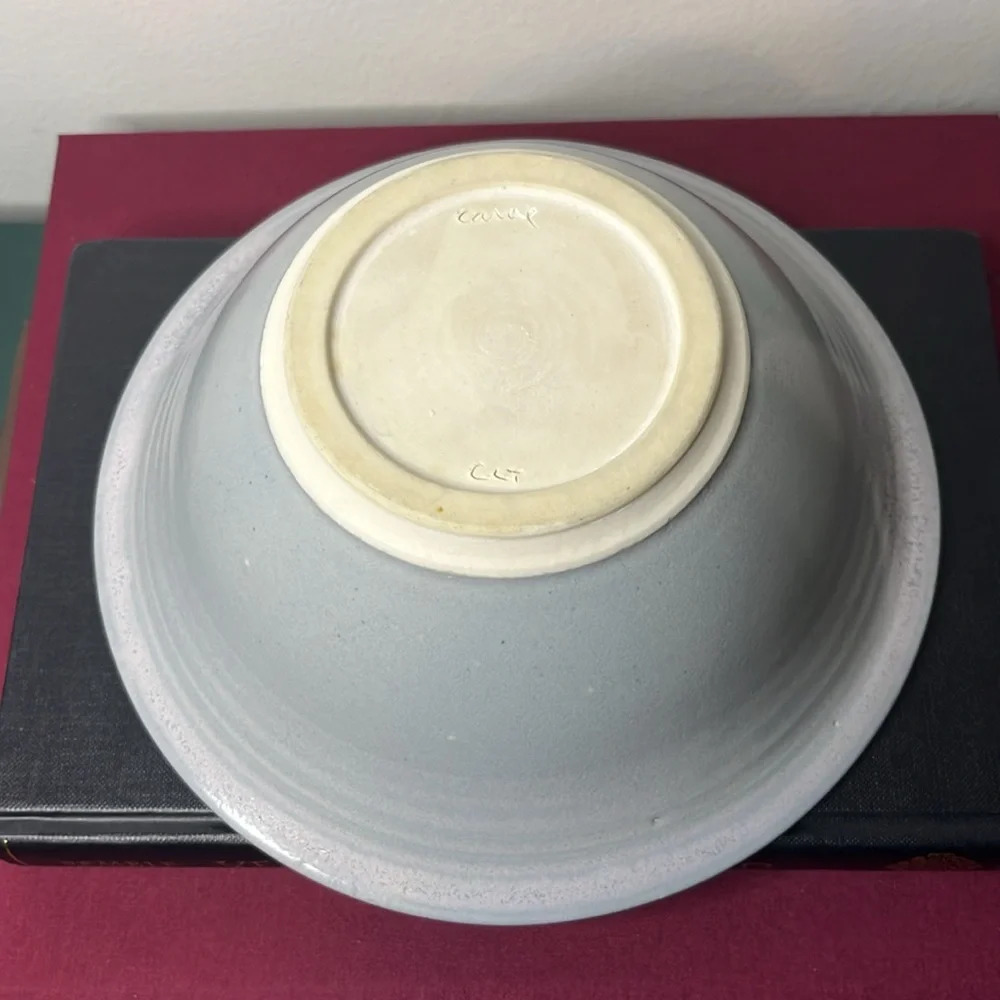 Crystalline Blue Stoneware Pottery Signed Berry Fruit Bowl 8'' - Picture 5 of 7